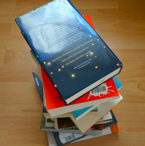 Großer Bücherstapel auf dem Fußboden